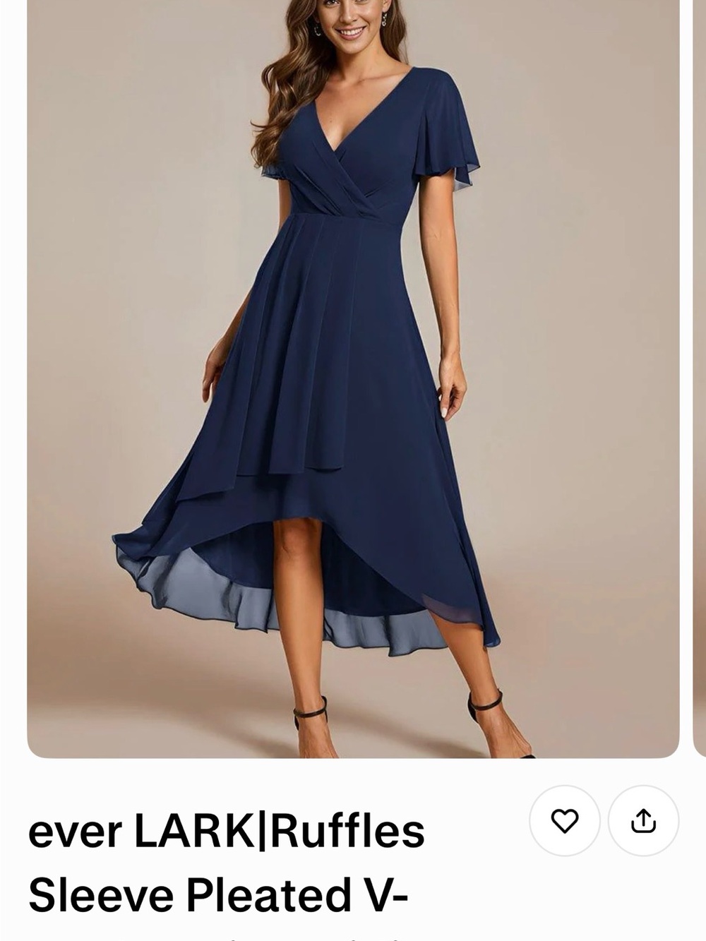 Navy Ruffles Sleeve Pleated V-Neck Dress